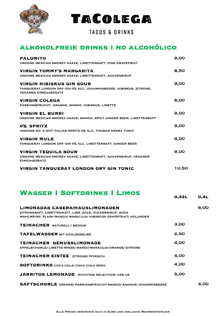 Tacolega Menükarte Seite 1